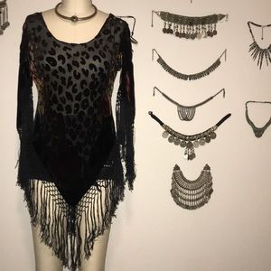 Vintage Witchy Velvet Burnout w Silk Fringe